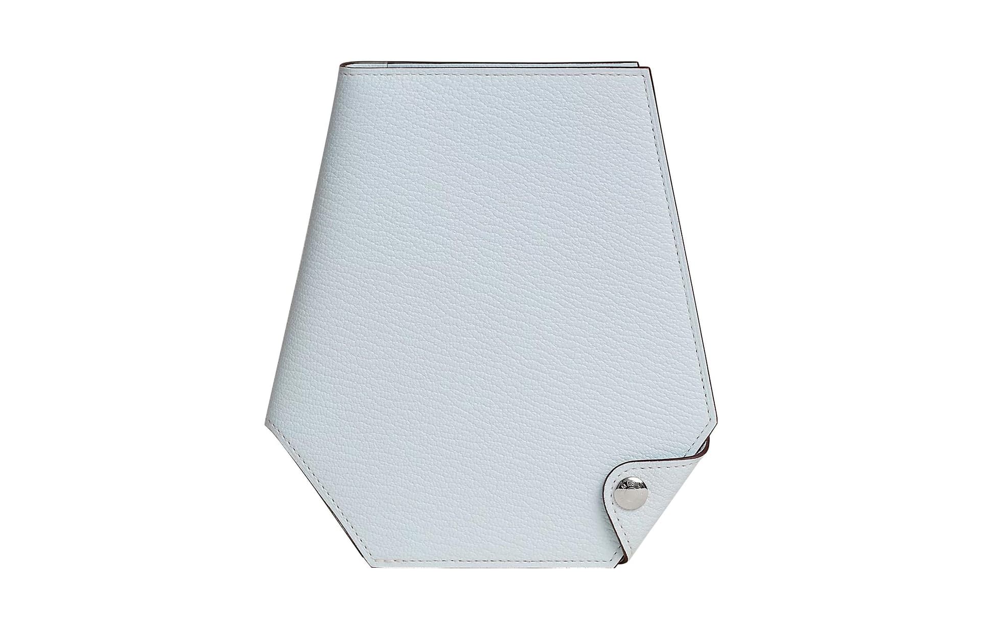 HERMES Clochette Silver Tone Buckle Mysore Goat Skin Card Holder, Wallet T0 Bleu Brume Haze Blue Box Not Included
