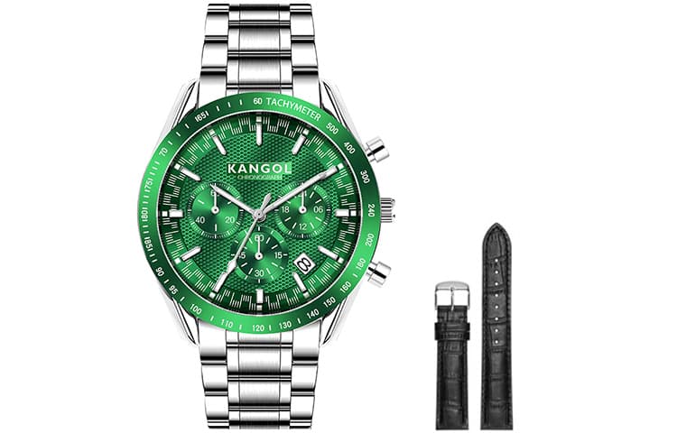 KANGOL Watch Silver Ribbon Green Face Premium Style[Trendy Gift Box Set]