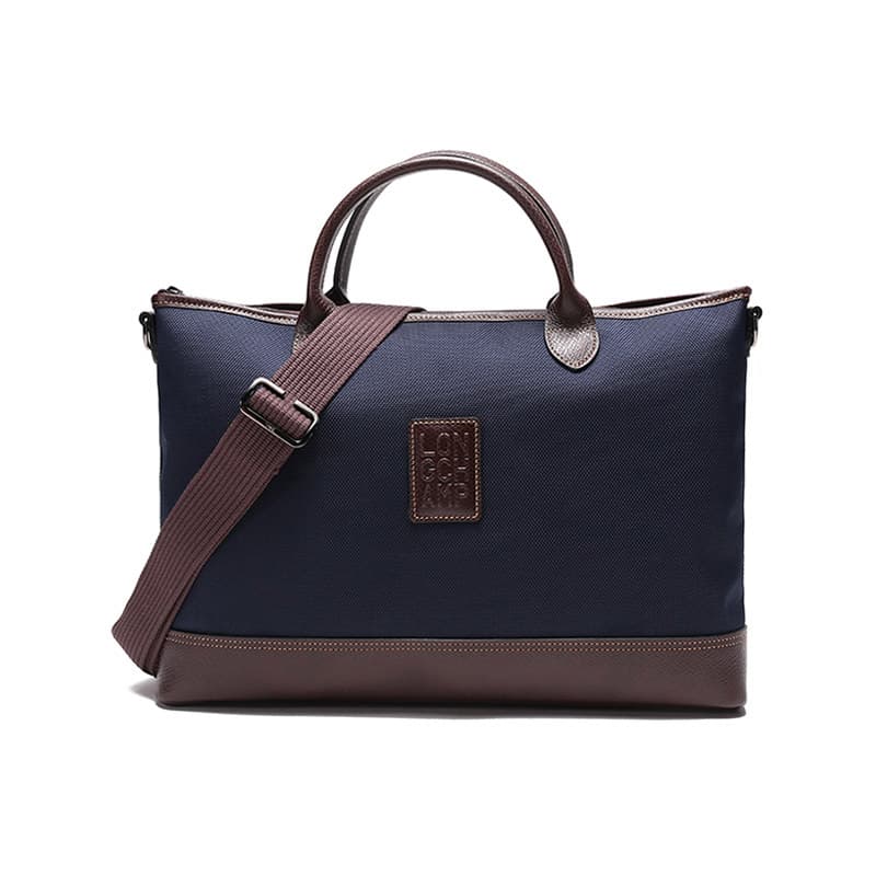 LONGCHAMP Boxford Zip Closure Cow Briefcase Small Blue Basic Set (Bag+Dust Bag)