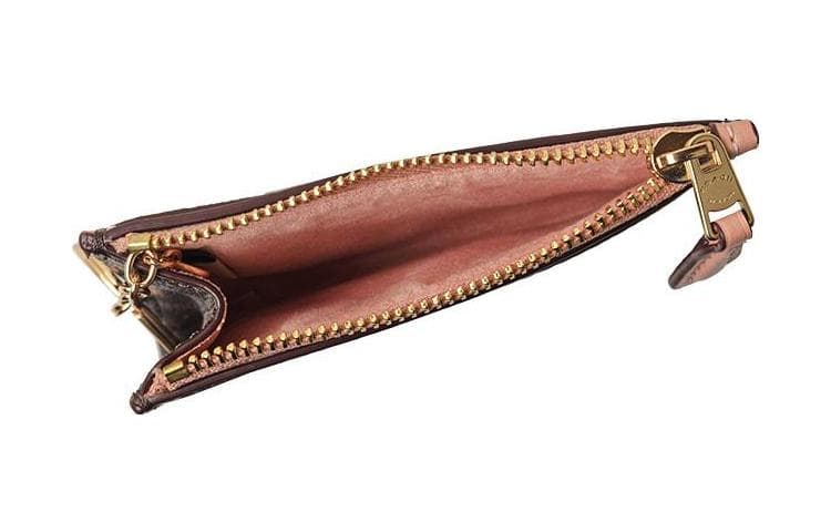 COACH Canvas Card Holder Mini Dark Brown & Shell Pink