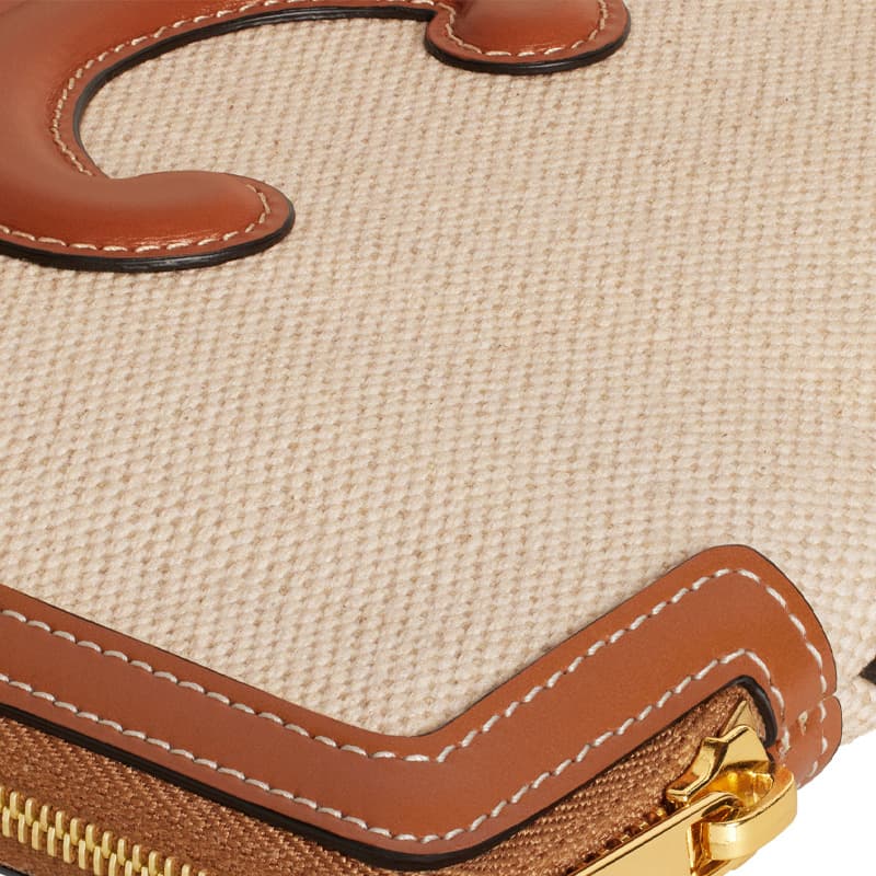 CELINE Fabric With Calfskin Trim Handbag Wrist Bag Clutch Small Brown