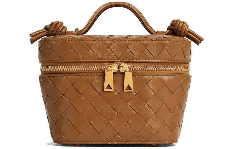 Bottega Veneta Sheepskin Portable One Shoulder Crossbody Makeup Bag Mini Brown Basic Set (Bag+Dust Bag)