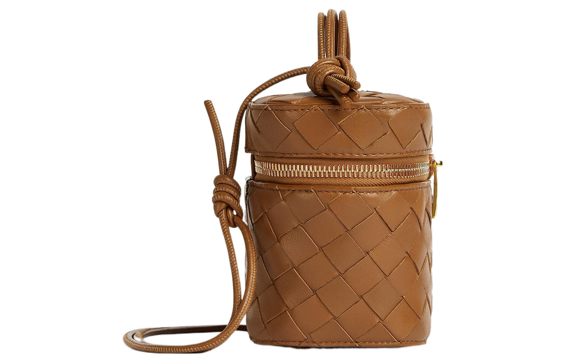 Bottega Veneta Sheepskin Portable One Shoulder Crossbody Makeup Bag Mini Brown