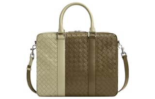 Bottega Veneta Calfskin Portable Briefcase Large Travertine/Moss Green