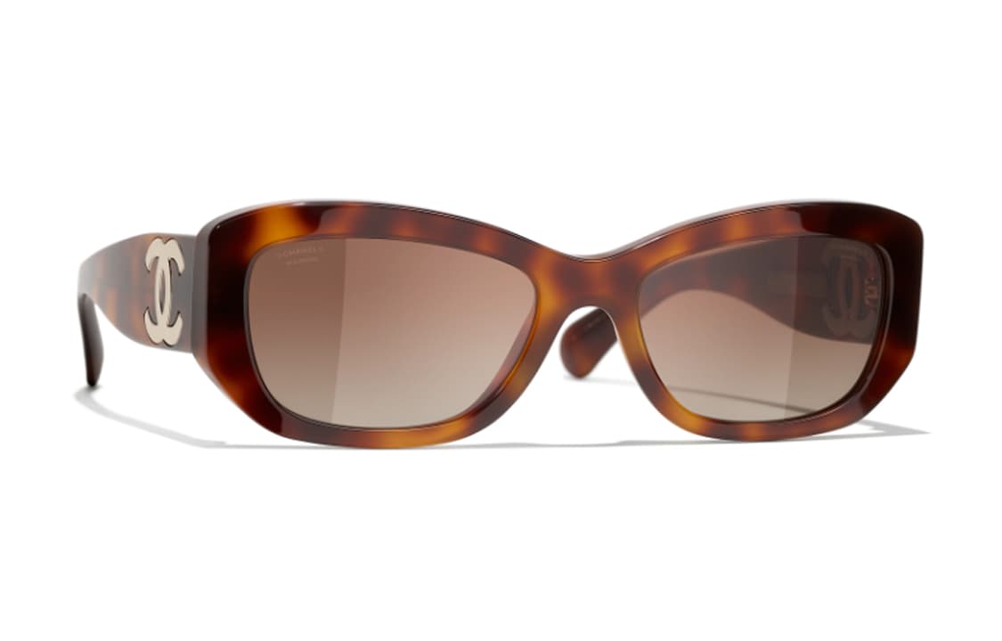 CHANEL Rectangle Frame Irregular Shape Sunglasses Brown