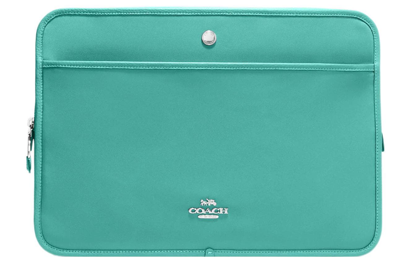 COACH Pebbled Laptop Bags Briefcases Large Blue Green Basic Set (Bag+Dust Bag)
