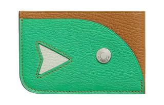 HERMES Poisson Mysore Goat Skin Card Holder Caramel/Green