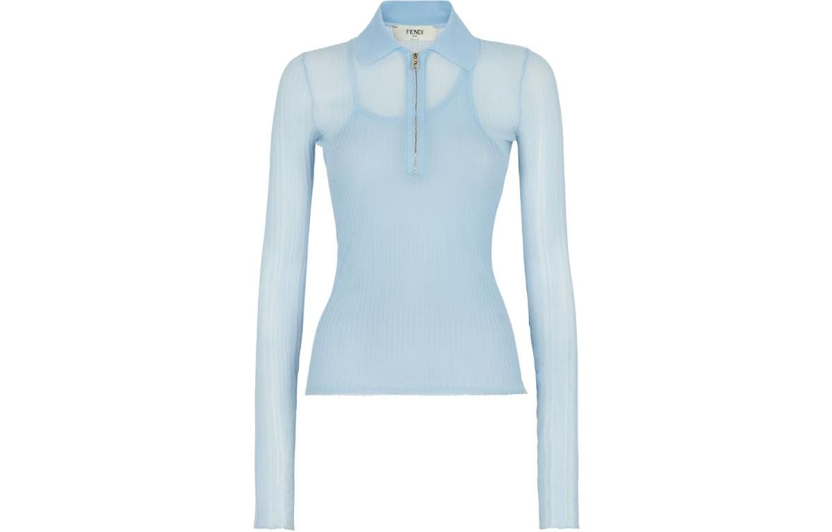 FENDI Polo Shirts Blue Moderate Straight Fit
