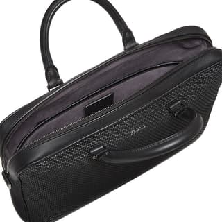 Zegna Waffle Texture Logo Lettering Briefcase