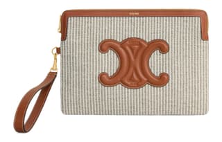 CELINE Fabric With Calfskin Clutch Small Light Umber
