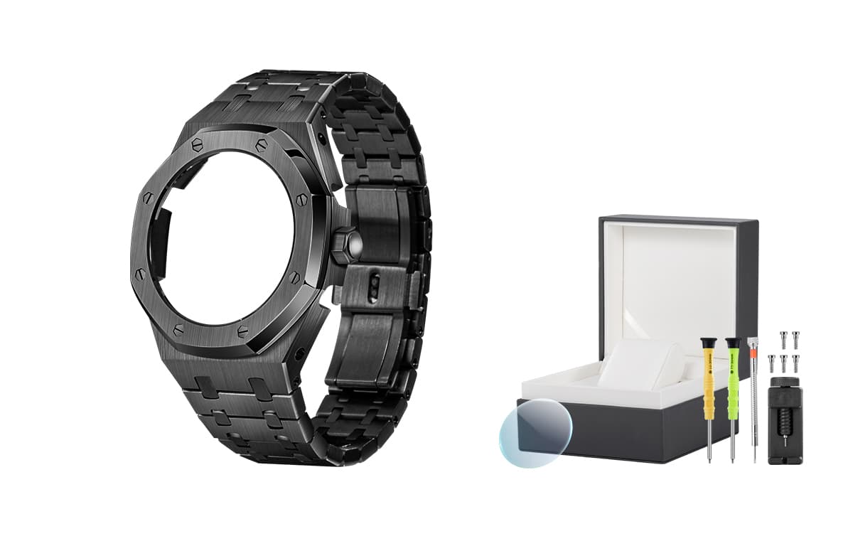 Full Metal Black Coating+Watch Box+Tempered Glass Screen Protector