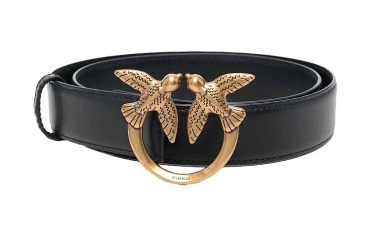 PINKO Love Berry Logo Plaque Buckle Belt Black
