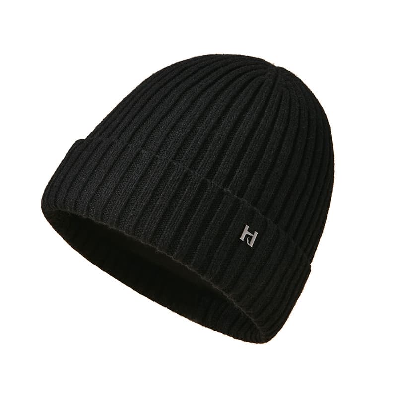 HLA Solid Color Versatile Fleece Lined Double Layer Super Soft Lining Knitted Hat, Tea Ink Black