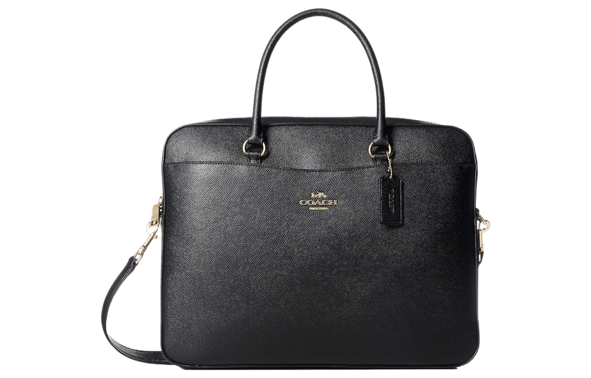 COACH Cross Grain Handbag, Shoulder Bag, Crossbody Bag, Briefcase Large Black Basic Set (Bag+Dust Bag)