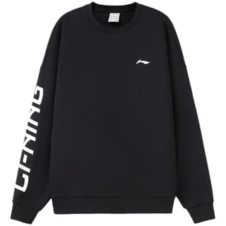 Li Ning Collection Logo Print Fleece Lined Thermal Pullover Sweatshirt Black