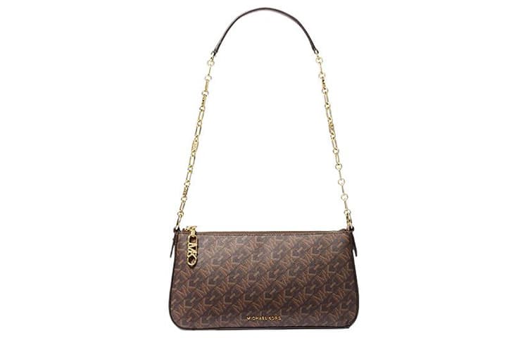 MICHAEL KORS Artificial Baguette Bag Handbag, Shoulder Bag Medium Dark Brown Basic Set (Bag+Dust Bag)