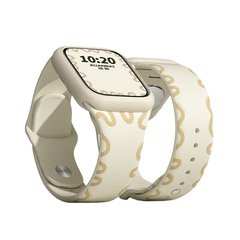 IBOANN Strap All Compatibility Silicone Material 49mm Wave Vintage White [Strap+Case]