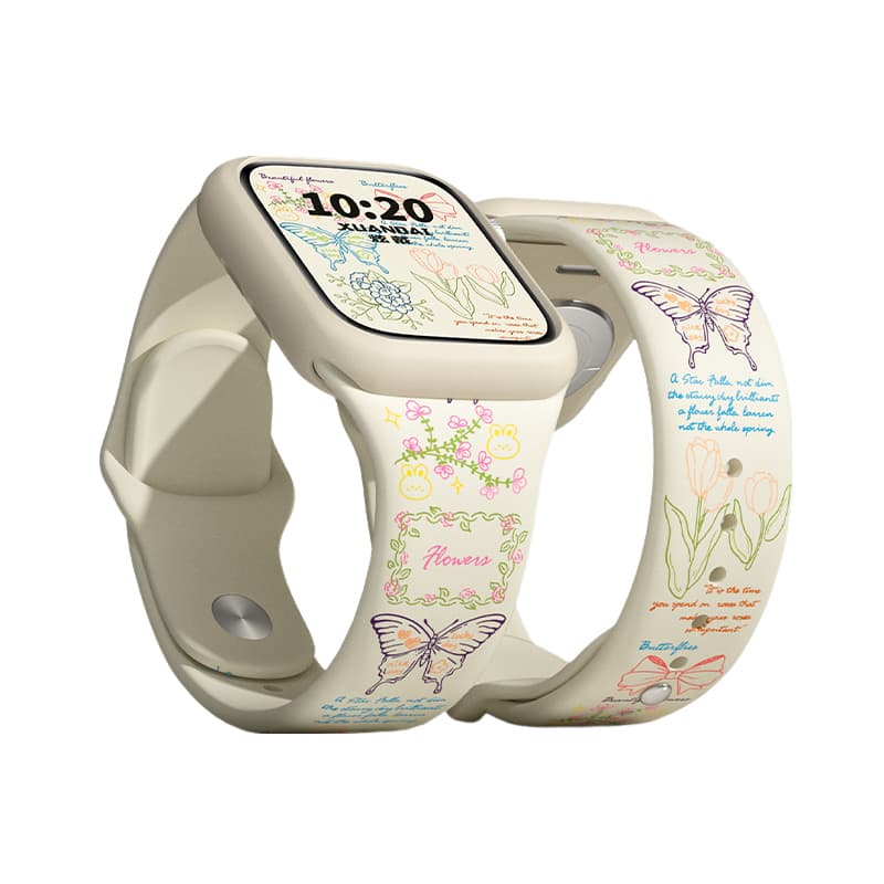 IBOANN Strap All Compatibility Silicone Material 49mm Butterfly Vintage White[Strap+Protective Shell]