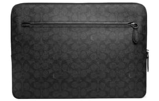COACH Zip Around Coated Canvas With Refined Calfskin Laptop Bag Large Black