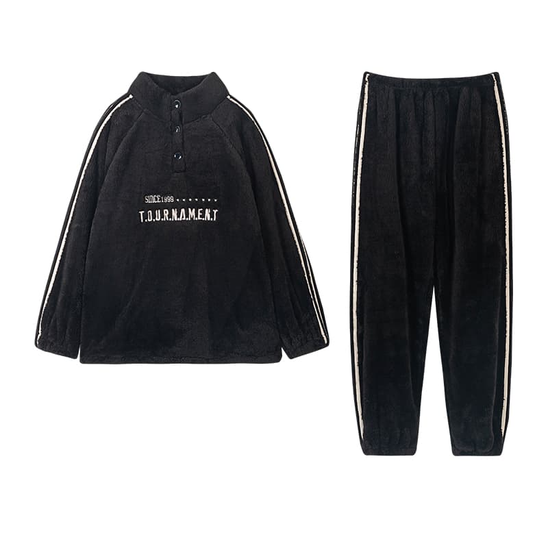 DAMOS·LOVE Coral Fleece, Stand Collar Thickened Fleece Lined, Letter Minimalist Style Outerwear Ready Home Black