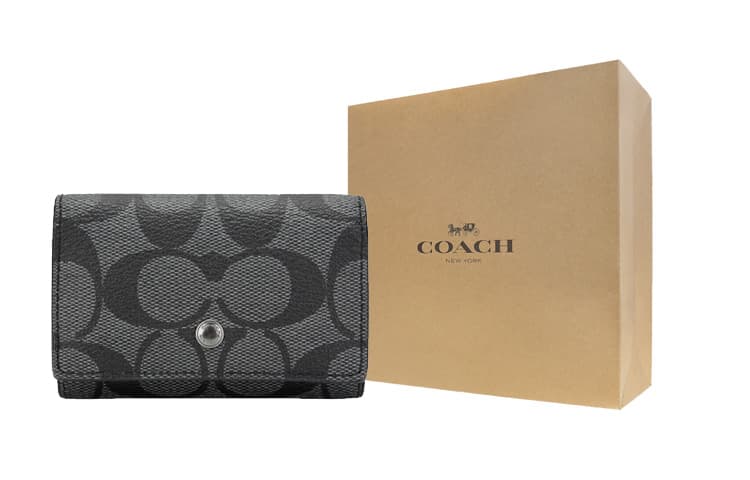COACH Key Case PVC Key Pouch Black Gift Box Set (Basic Set+Yellow Box)