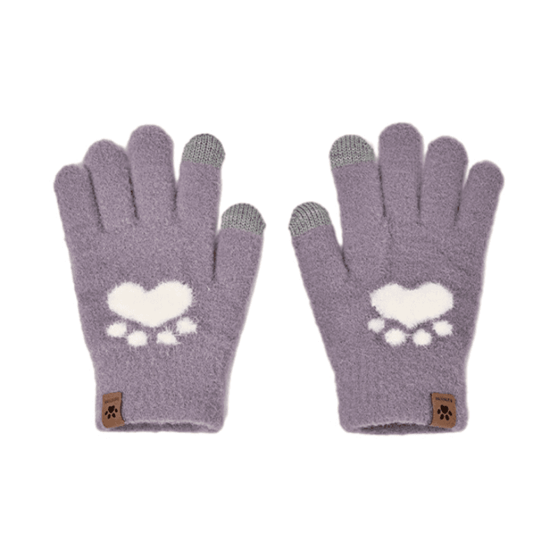 FREE RABBITⅡ Touchscreen Thermal Cute Five Finger Cold Cycling Thickened Fleece Lined Knit Taro Purple