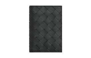 Bottega Veneta Calfskin Passport Holder Stone Gray & Deep Sea Blue