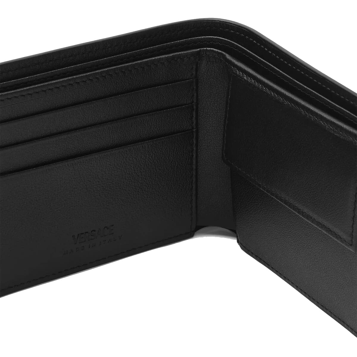 VERSACE MEDUSA BIGGIE Smooth Finish With Cow Wallet Black & Silver