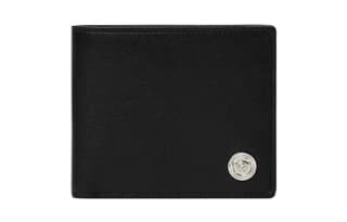 VERSACE MEDUSA BIGGIE Smooth Finish With Cow Wallet Black & Silver