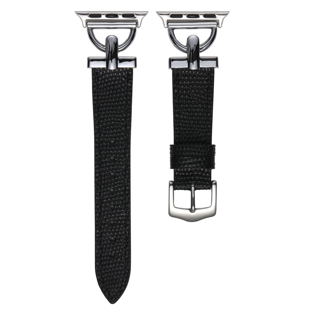 CHENSONG Strap Apple Compatibility Genuine Material Black with Silver Buckle