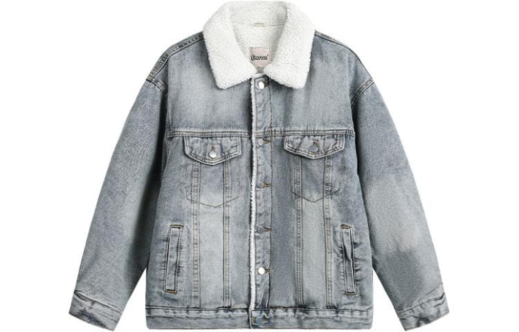 NANDCHN Denim Jackets Lapel Thickened Fleece Lined Other