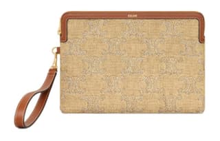 CELINE Triomphe Fabric With Calfskin Clutch Small Natural & Silver