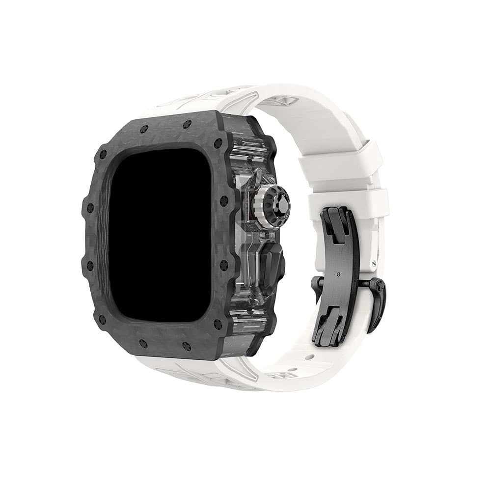 HUALIMEI Strap Apple Compatibility Fluoroelastomer Material 165mm~210mm 60mm Transparent Black Middle Frame+Original Black Butterfly Clasp White Strap