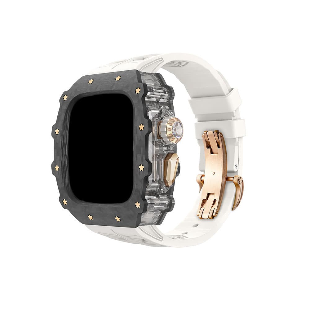 HUALIMEI Strap Apple Compatibility Fluoroelastomer Material 165mm~210mm 60mm Transparent Middle Frame+Original Rose Gold Butterfly Clasp White Strap
