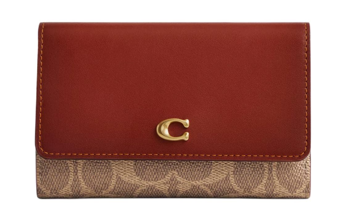 COACH Coated Canvas With Calfskin Wallet Tan Tan