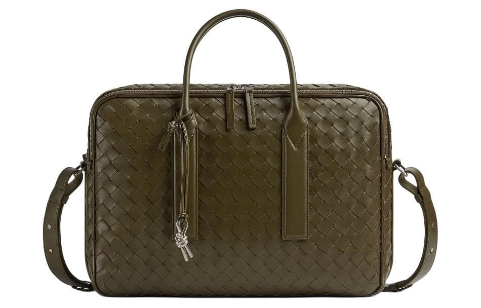 Bottega Veneta Cow One Shoulder Crossbody Briefcase Large Mustard Green Basic Set (Bag+Dust Bag)