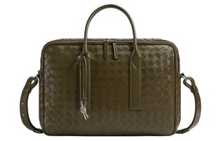 Bottega Veneta Cow One Shoulder Crossbody Briefcase Large Mustard Green