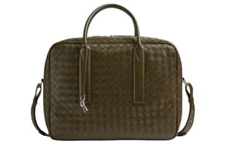 Bottega Veneta Calfskin One Shoulder Crossbody Handheld Briefcase Medium Mustard Green