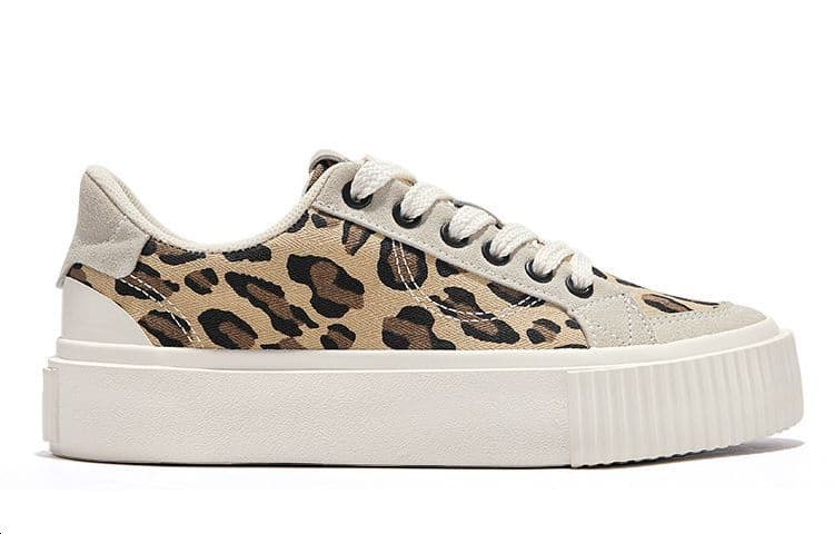 FEIYUE Slip-Resistant Abrasion-Resistant Low-top Canvas Leopard Print Gray
