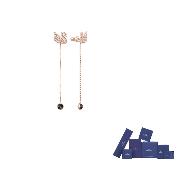 Swarovski Swan Artificial Crystal Earrings Rose Gold tone Plated