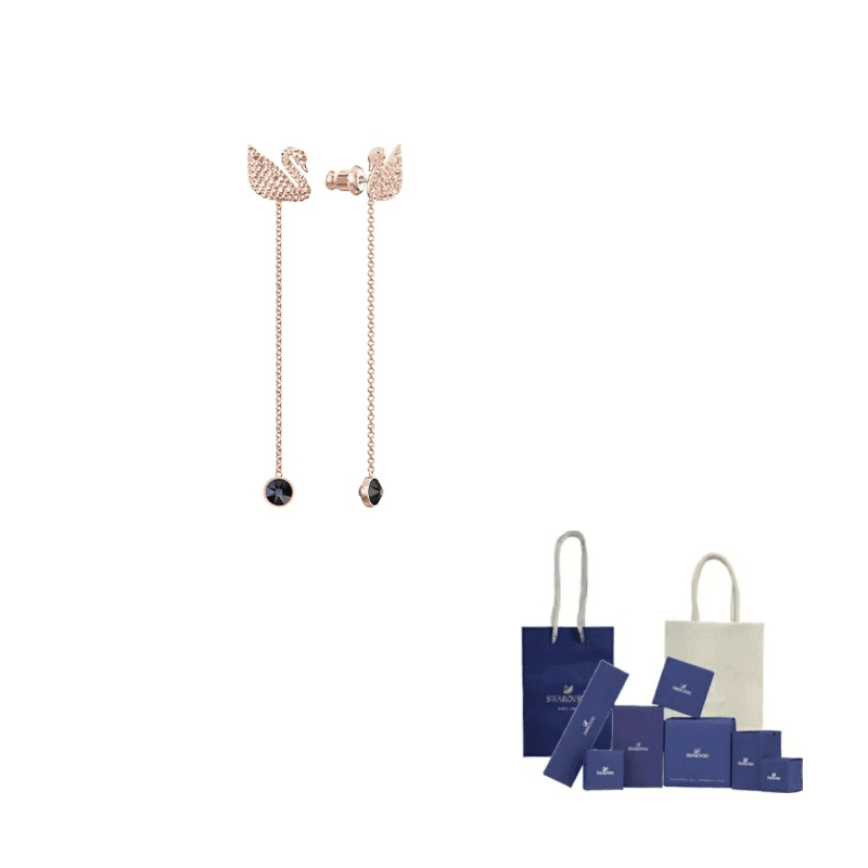 Swarovski Swan Artificial Crystal Earrings Rose Gold tone Plated
