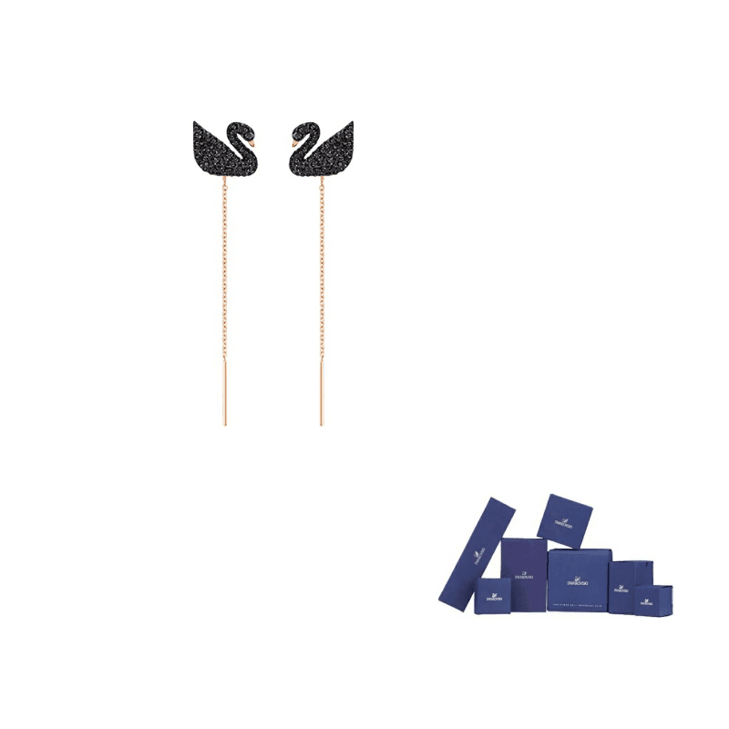 Swarovski Swan Artificial Crystal Earrings Black Black