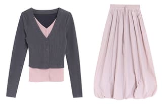 BVODE Two Piece Skirt Sets V neck Moderate Mid Length