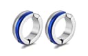 A pair of blue and white ear clips