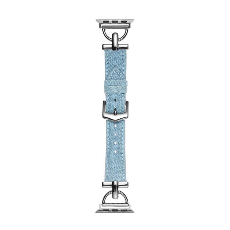 IBOANN Strap Apple Compatibility Denim Material DShaped Butterfly Clasp Denim StrapLight Blue