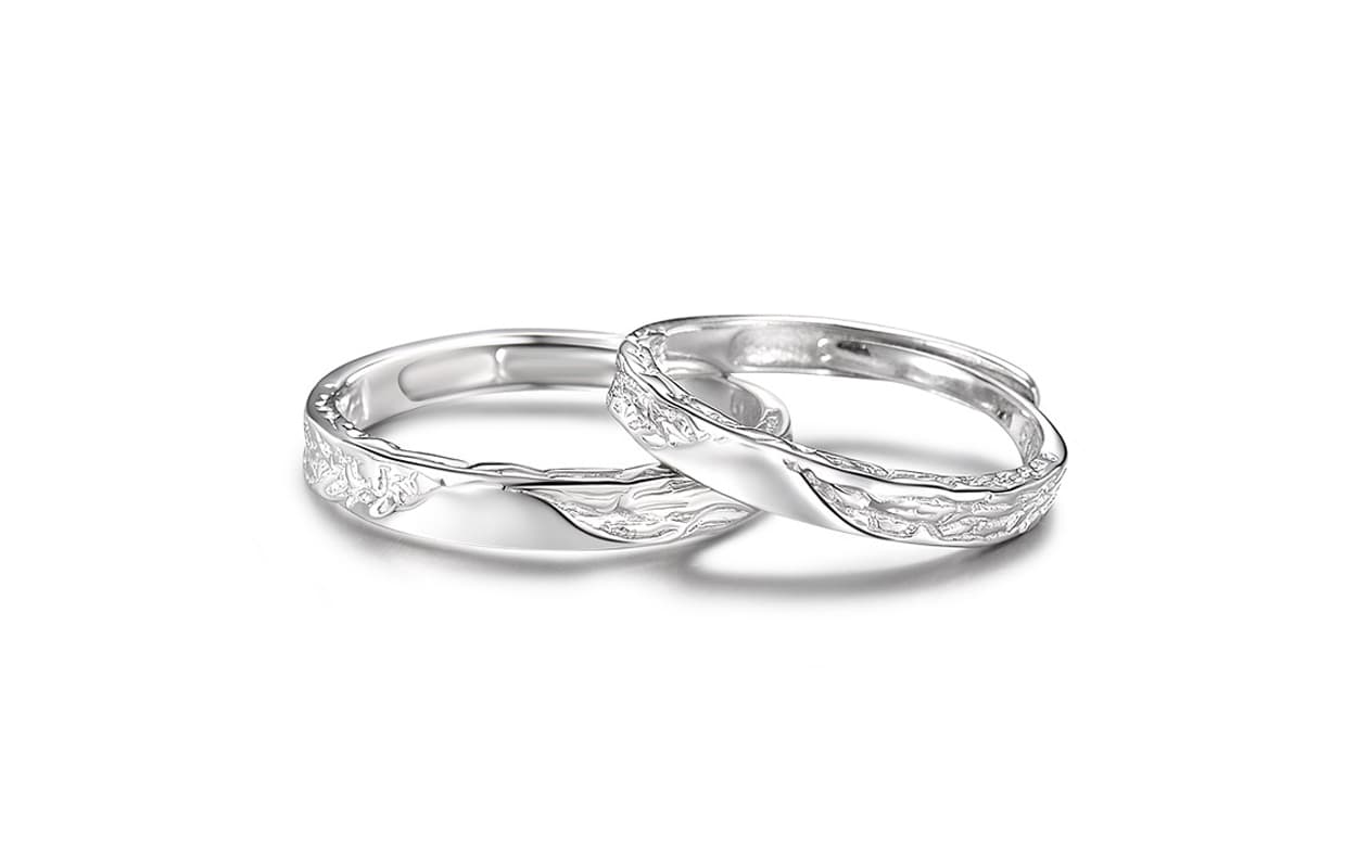 Muyan S999 Fine Silver Ripple Heartbeat Ring Couple's