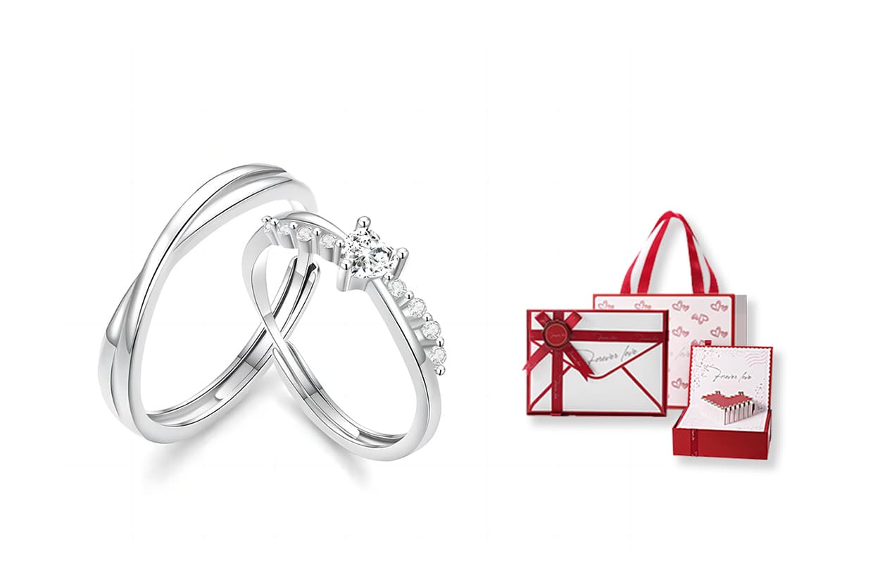 Full of sugar sweet mood couple ring + [love heart gift box]