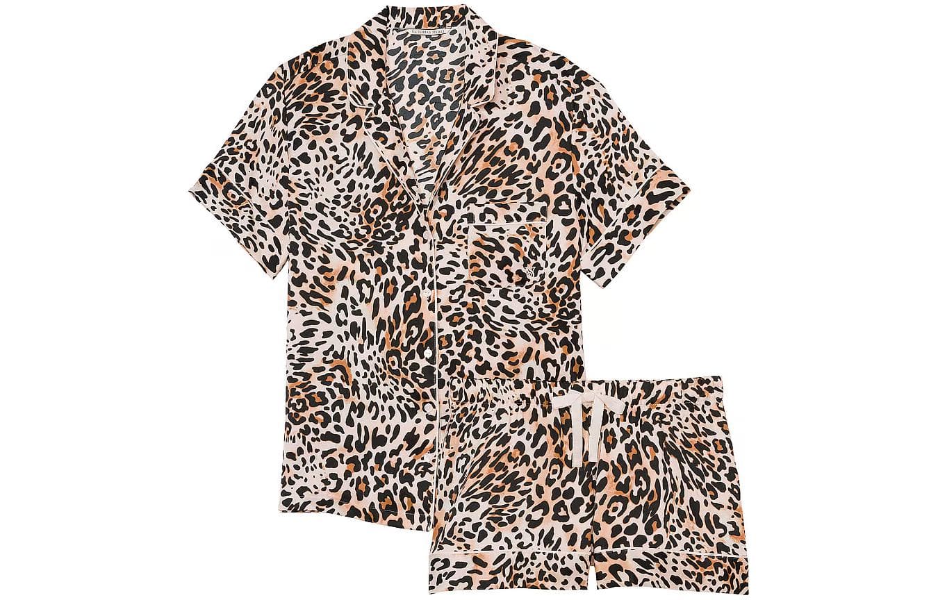 Victoria's Secret Satin Short Pajama Set Pajama Set Leopard Print Clothing Sets (Leopard Print)