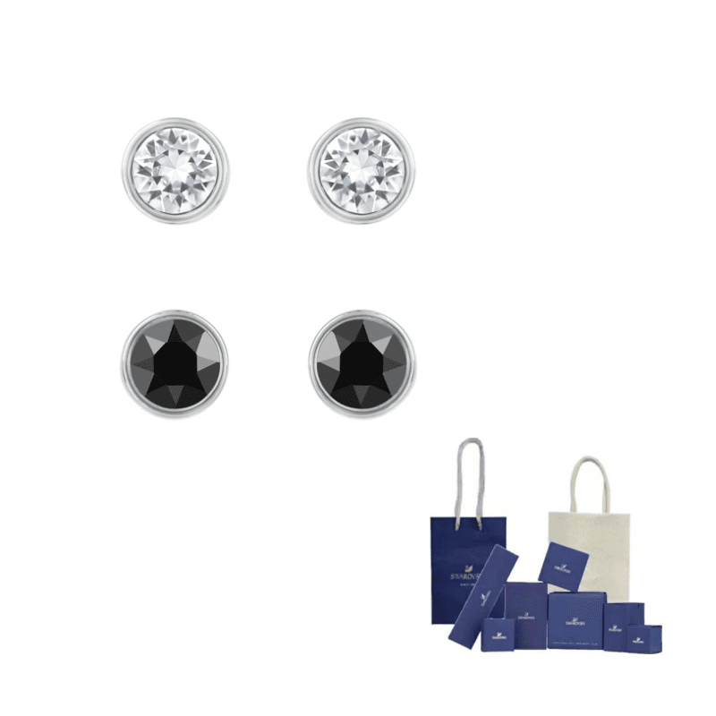 Swarovski Rhodium plated Stud Earrings Black White