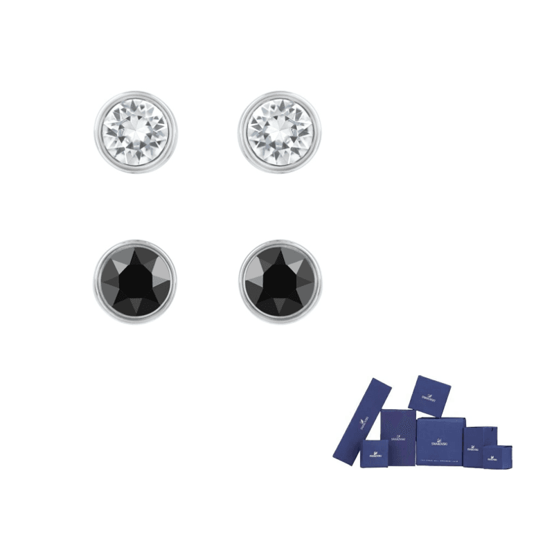 Swarovski Rhodium plated Stud Earrings Black White